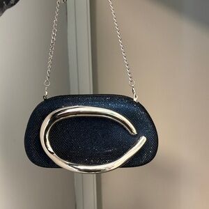 Elegant Black Evening Clutch with Silver Accent